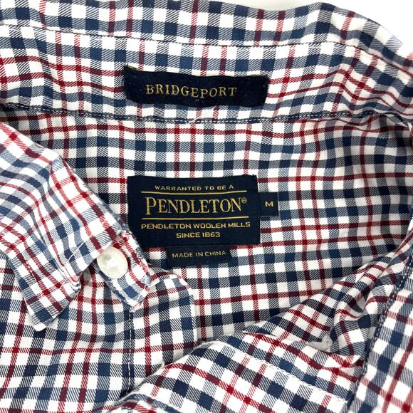 Pendleton Bridgeport blue red check long sleeve button front shirt (M) - Picture 5 of 6